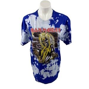 Iron Maiden Unisex Small T Shirt Graphic Blue Tie Dye Rock Music
